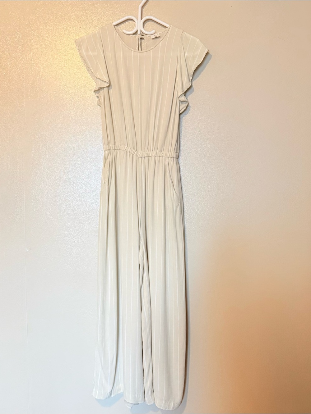 Wilfred Cream Wide-Leg Jumpsuit with Subtle Pinstripes